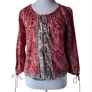 Lucky Brand Vintage 3/4 Sleeve Half Button-Down Boho Blouse XS